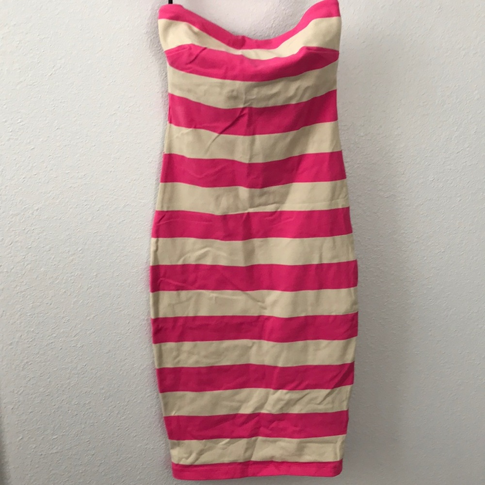 Strapless BeBe stripped Midi dress